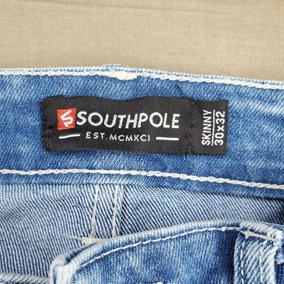 Southpole Men’s Skinny Distressed Stretch Denim Blue White Jeans Size 30x32 - Picture 7 of 11